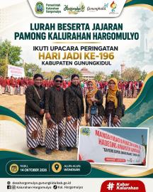 LURAH BESERTA PAMONG KALURAHAN HARGOMULYO HADIRI UPACARA HARI JADI KE-196 KABUPATEN GUNUNGKIDUL